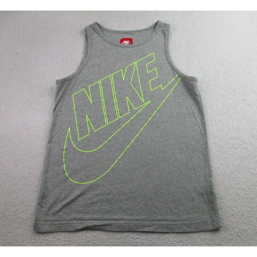 Nike Tank Top Boys XL Gray Sleeveless‎ Neon Swoosh Logo Basketball Gym Workout